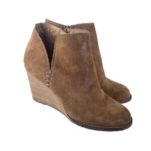 Lucky Brand Boots Womens 7 Brown Ankle Suede Stacked Wedge Y2k Booties Casual